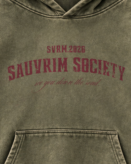 Close-up of the SAUVRIM SOCIETY print in rhubarb red
